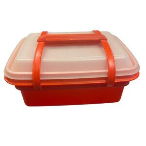 VTG Tupperware Pack N Carry Lunch Box Container w/Handle Red Orange